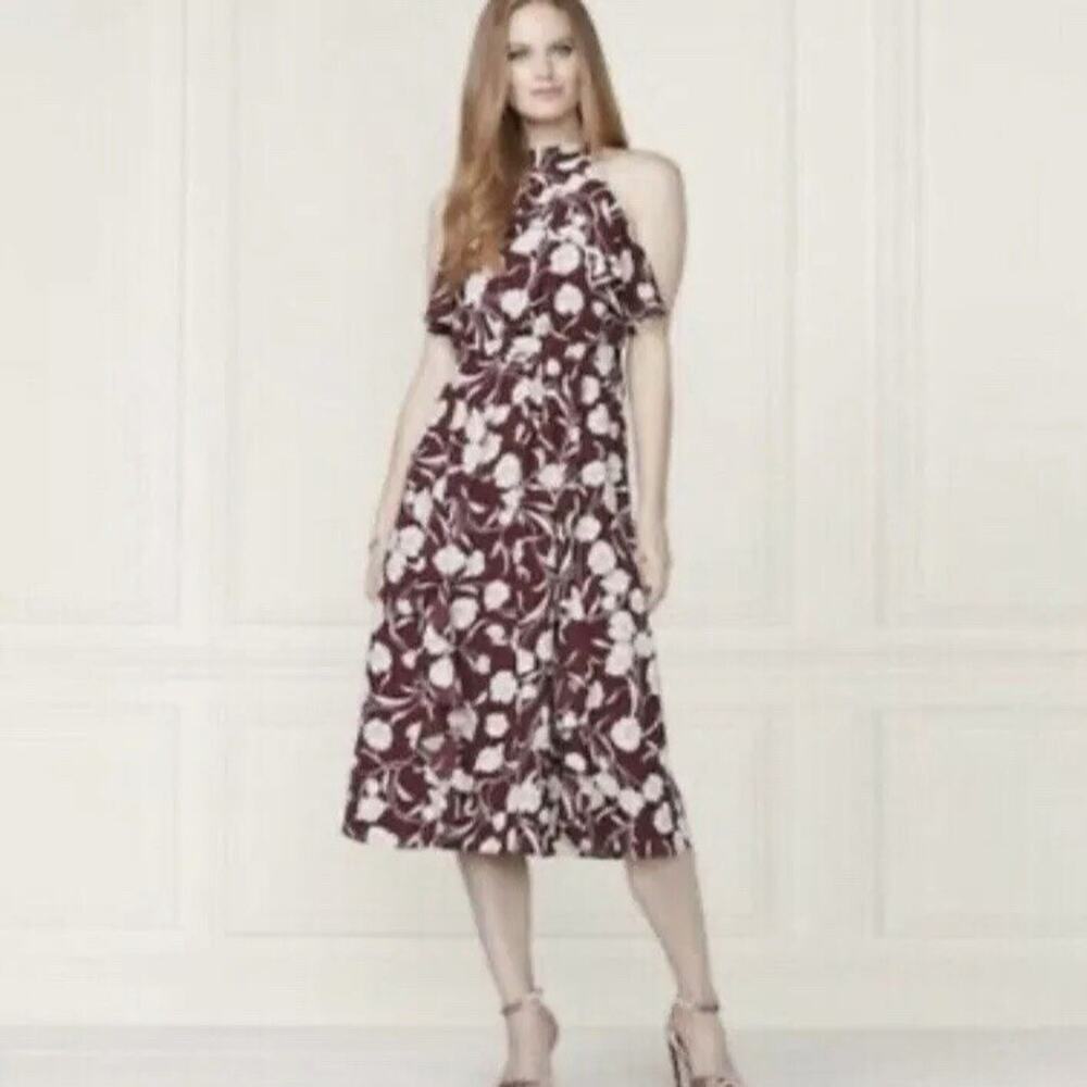 Lauren Conrad Runway Collection Dress NWT Dauphine Wine Ruffle Midi Floral 8 - Picture 6 of 6
